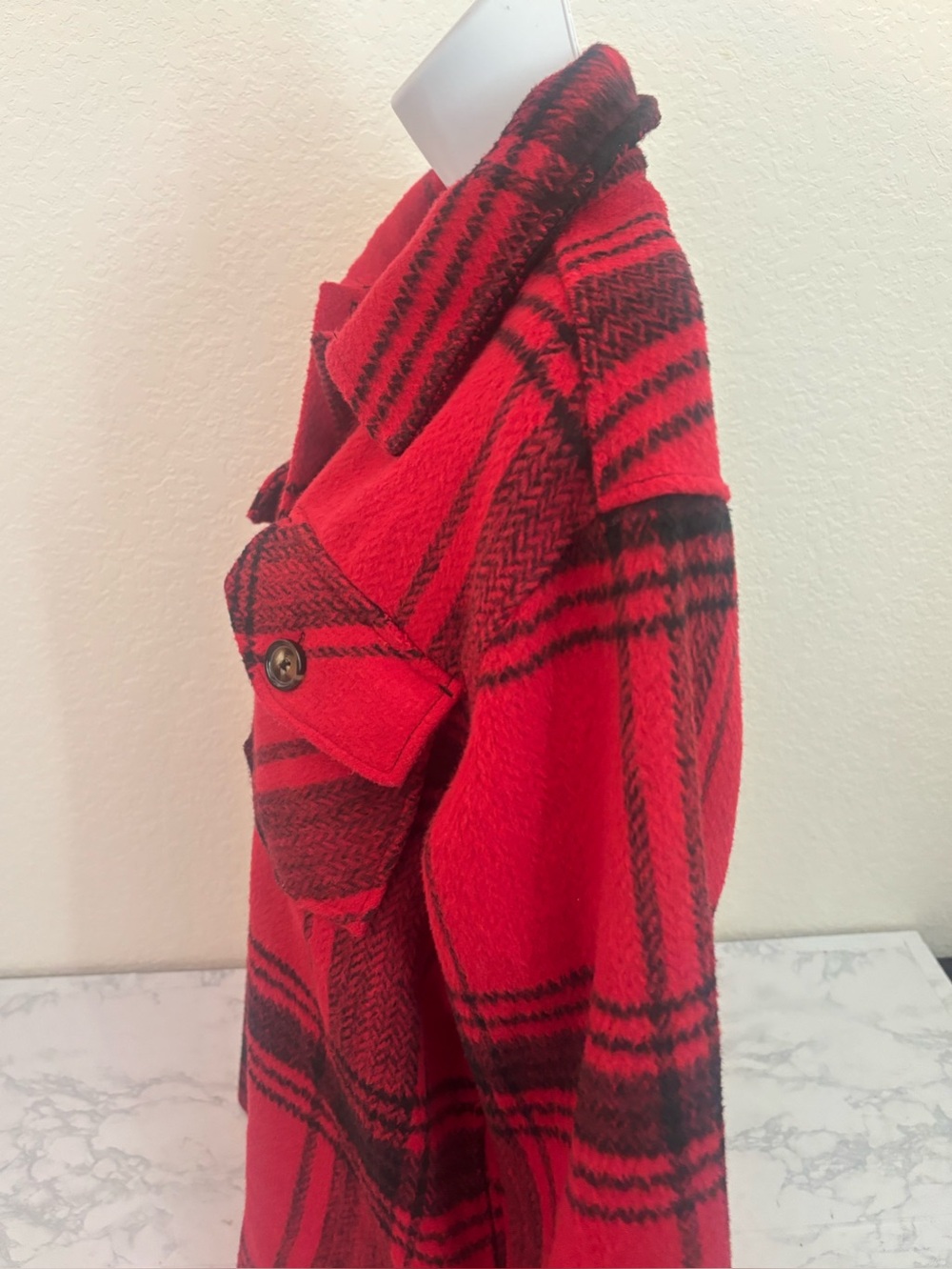 Time And Tru Heavy Duty Flannel Coat Womens M Red Black Plaid Button Pockets - Picture 4 of 9